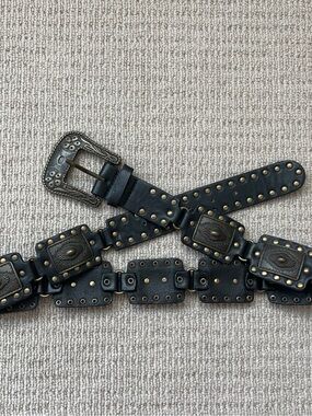 Vintage black leather embossed belt